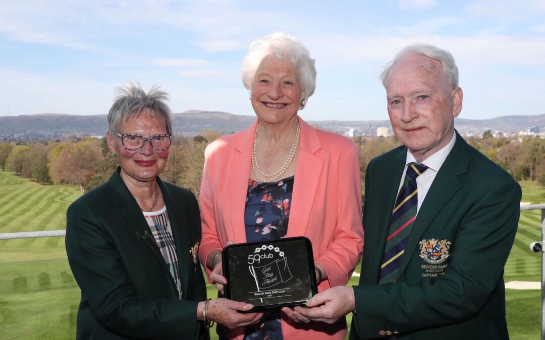 Belfast’s “Golden Girl” presents Gold Flag Award  to Belvoir Park Golf Club